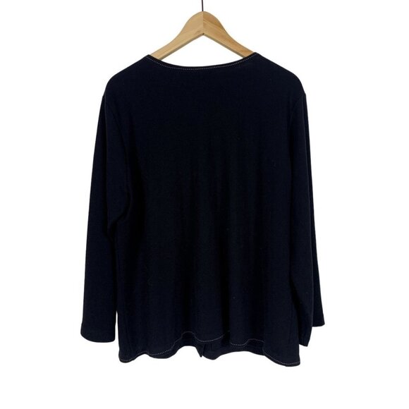 Vintage Fashion Bug Black Button Down Cardigan Purple Flower Size 18 - Picture 2 of 4